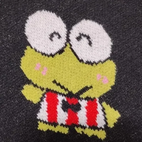 Hello Kitty & Friends by Forever 21 Knit Sweater Keroppi Print Black Green Sz L - Picture 8 of 14